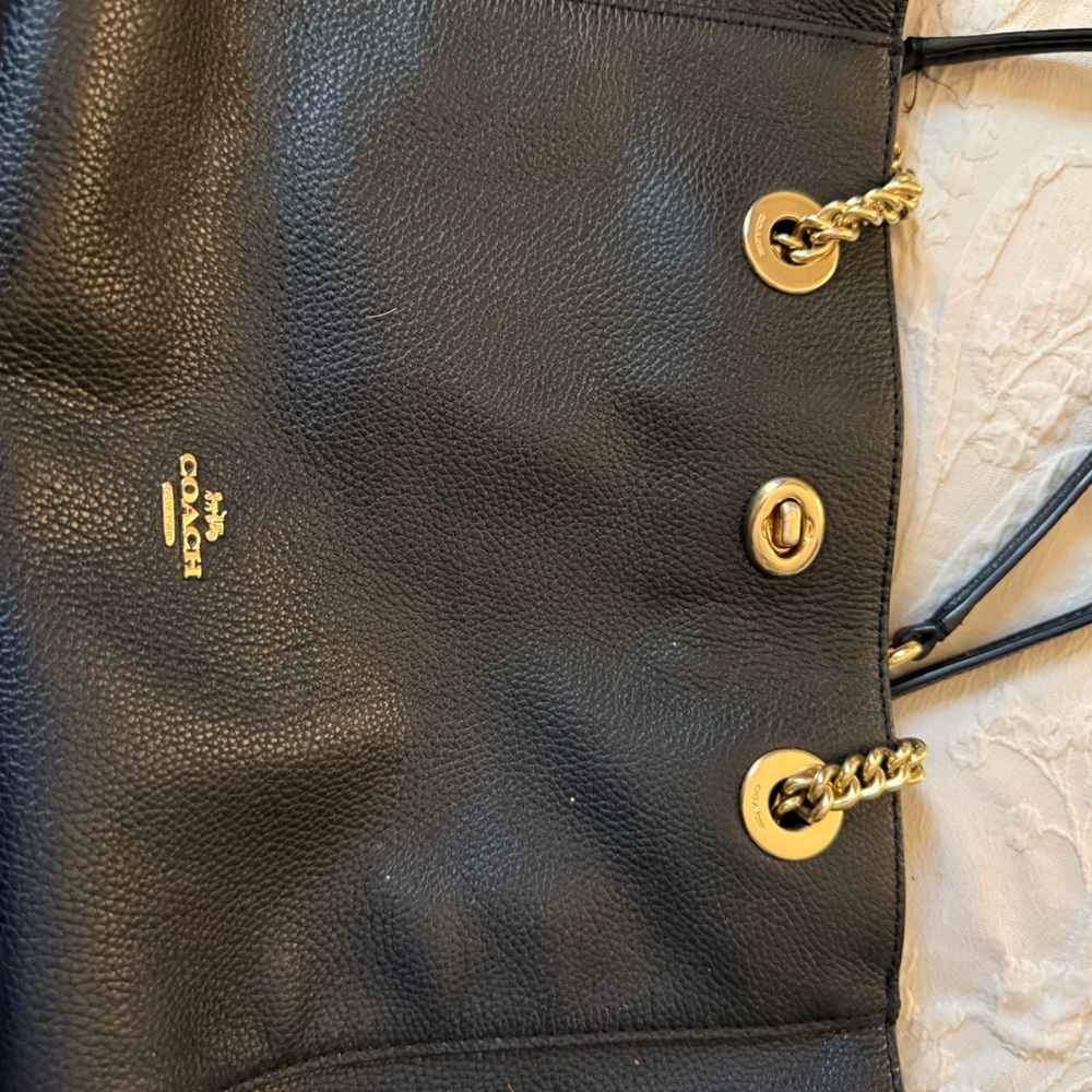 Coach Dark Leather Bag with Gold Zipper